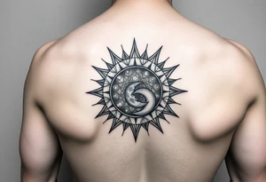 celestial sun and moon embrace with constellation patterns tattoo idea