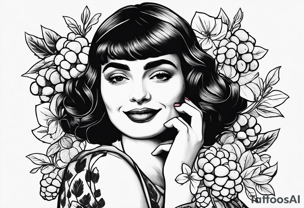 amelie with raspberries on her fingers smiling mysteriously tattoo idea
