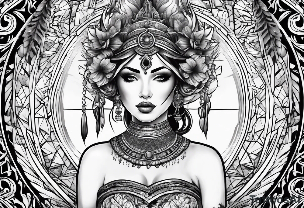 dark themed goddess tattoo idea