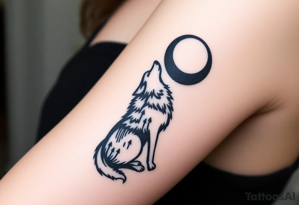 Lone wolf howling at the moon in the forest in the night Columba constellation star tattoo idea