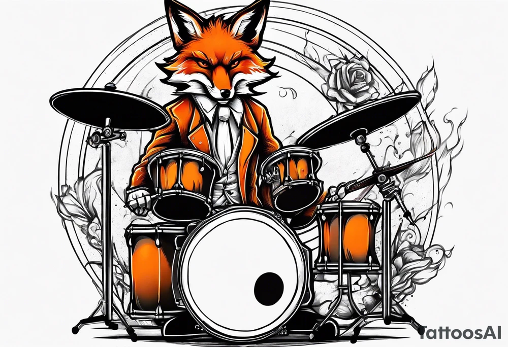 Evil fox playing drums tattoo idea