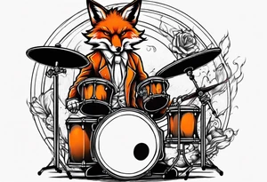 Evil fox playing drums tattoo idea