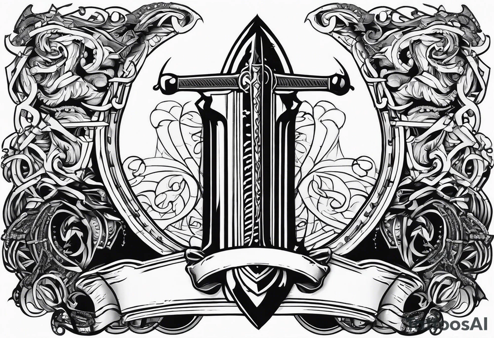 Valhalla stairs  sword shield chains tattoo idea