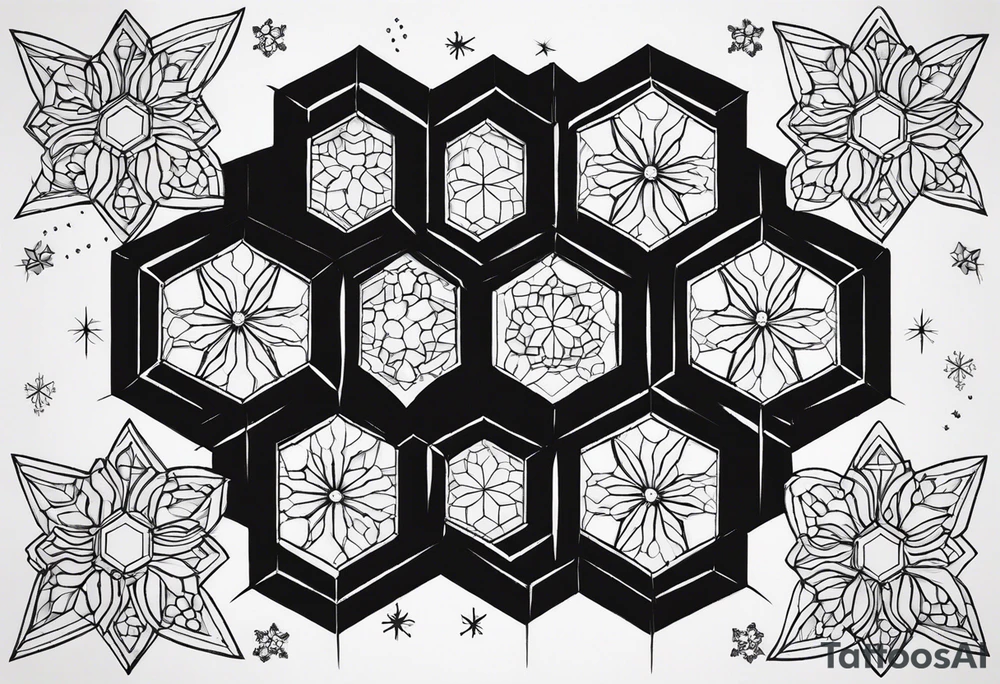 Even honeycomb pattern containing snowflakes tattoo idea