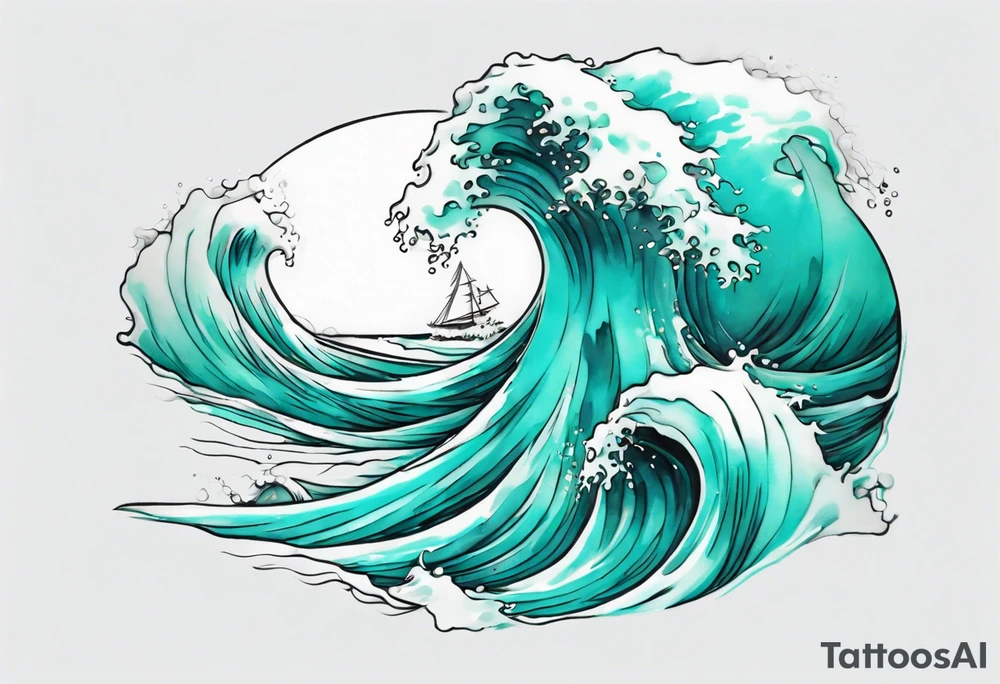 a crashing wave that turns into a turquoise woman tattoo idea