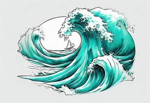 a crashing wave that turns into a turquoise woman tattoo idea