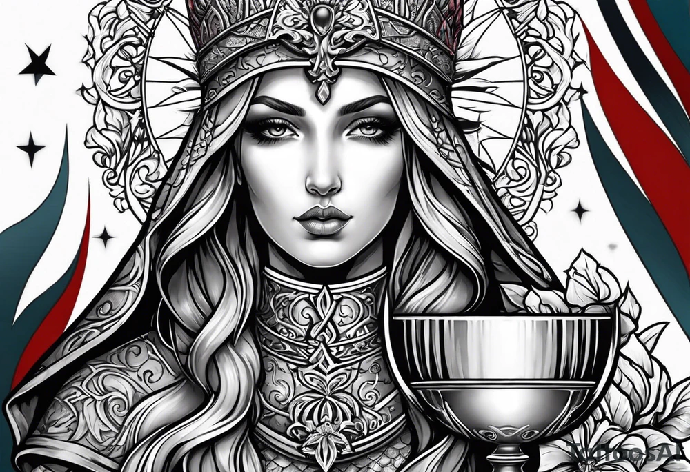 Female saint holding a chalice tattoo idea