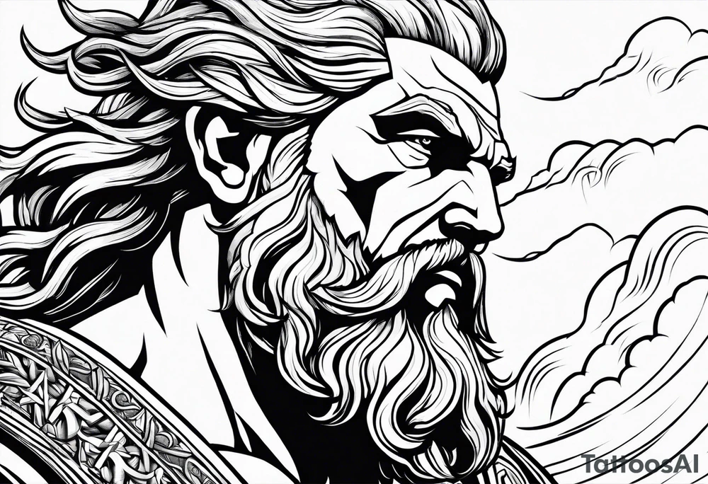The god Zeus is a thunderer with lightning in the clouds tattoo idea