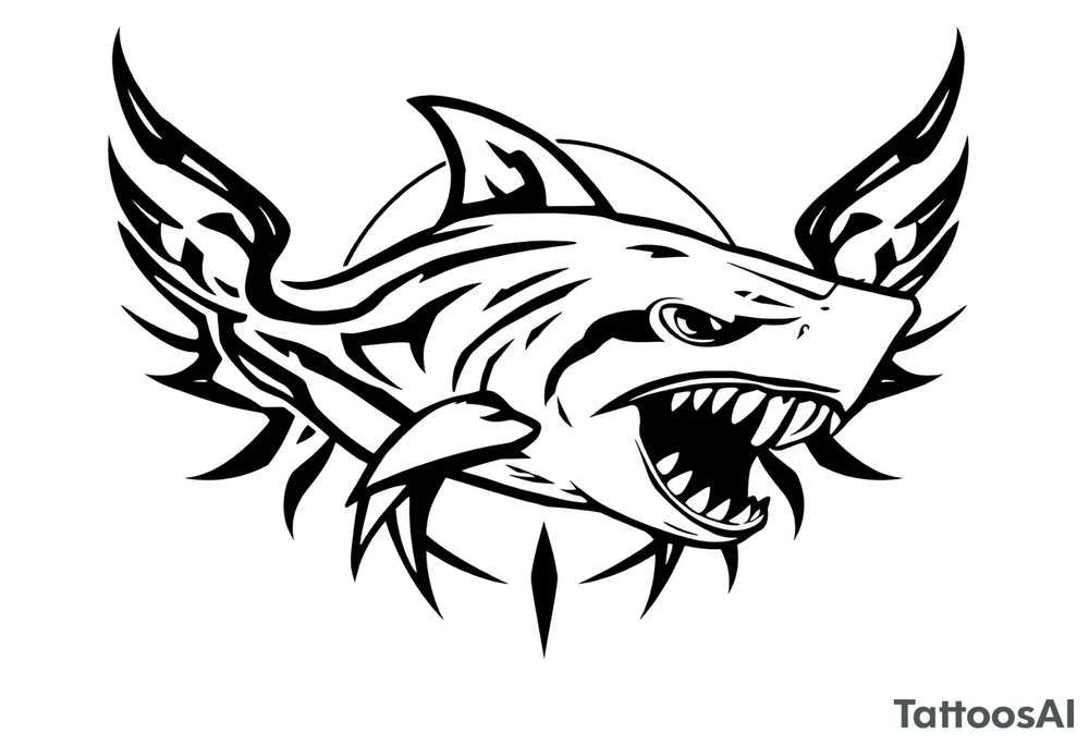 Masculine strong shark flowing tattoo idea