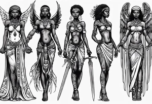 African female full body angel
slim face holding out sword in both hands tattoo idea