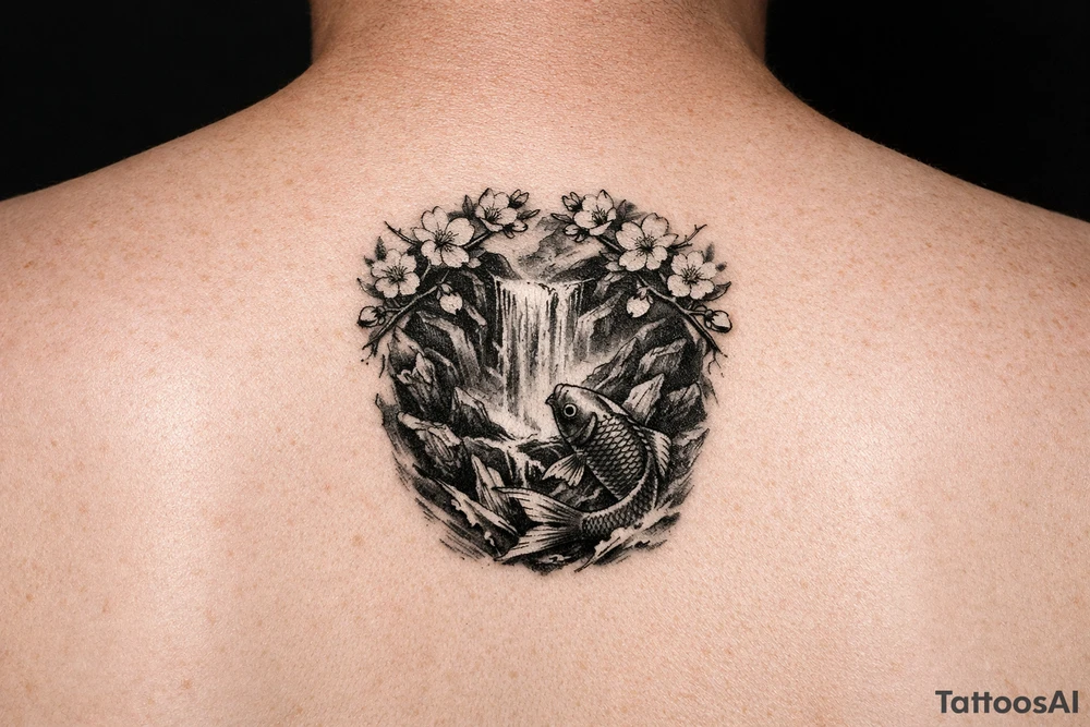 Asian style Cherry blossoms, waterfall, koi
half sleeve tattoo idea