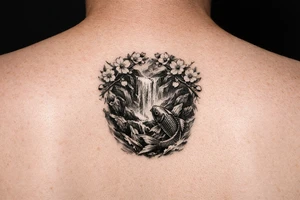 Asian style Cherry blossoms, waterfall, koi
half sleeve tattoo idea