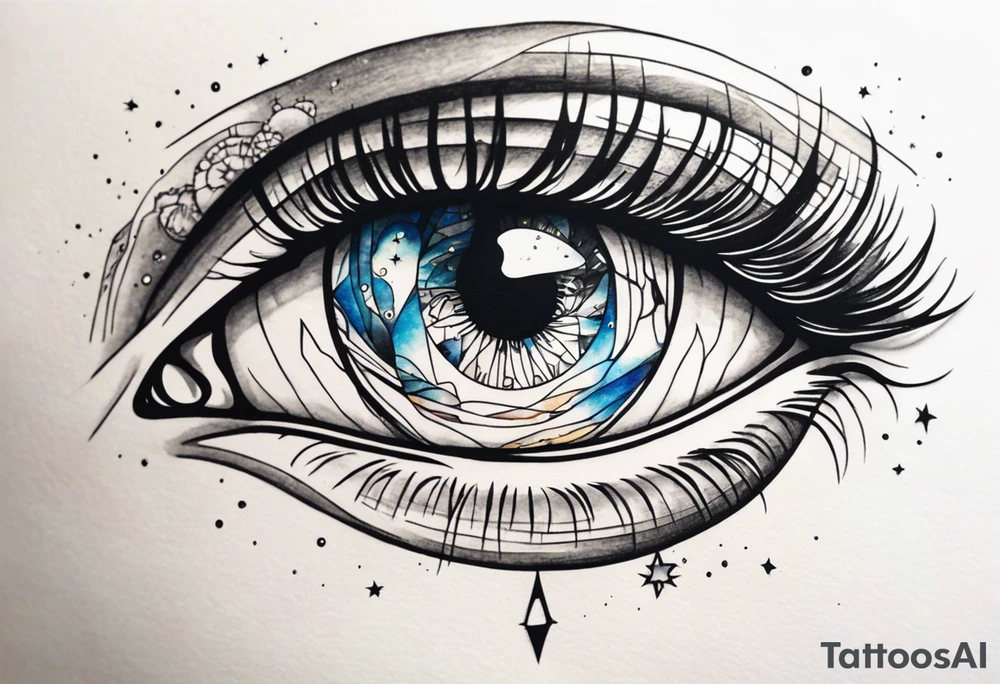 eye with universe reflection in the iris tattoo idea