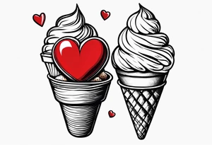 small ice cream cone with small red heart on it somewhere while representing Paris tattoo idea