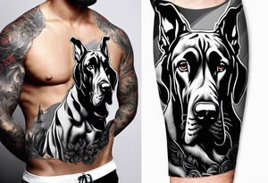 Arm sleeve for man-  with floppy ear Great Dane standing fiercely chest up with outdoors fill work around it tattoo idea