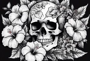 a female skeleton with hibiscus flower. tattoo idea