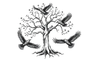 Irish family tree with 3 flying ravens tattoo idea