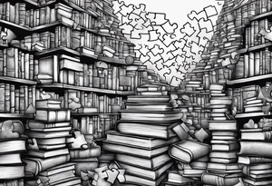 a stack of books that looks like jigsaw puzzle pieces tattoo idea