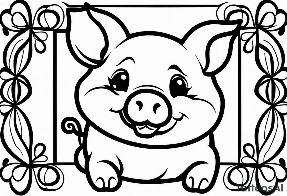 very cute happy piglet.
outline only.
black and white only.
only show the piglet. no extra lines or decoration.
no black shading.
dont make the ears too big.
draw only with very thin lines (1px)

should look like a tattoo that will only take 15 minutes to draw tattoo idea