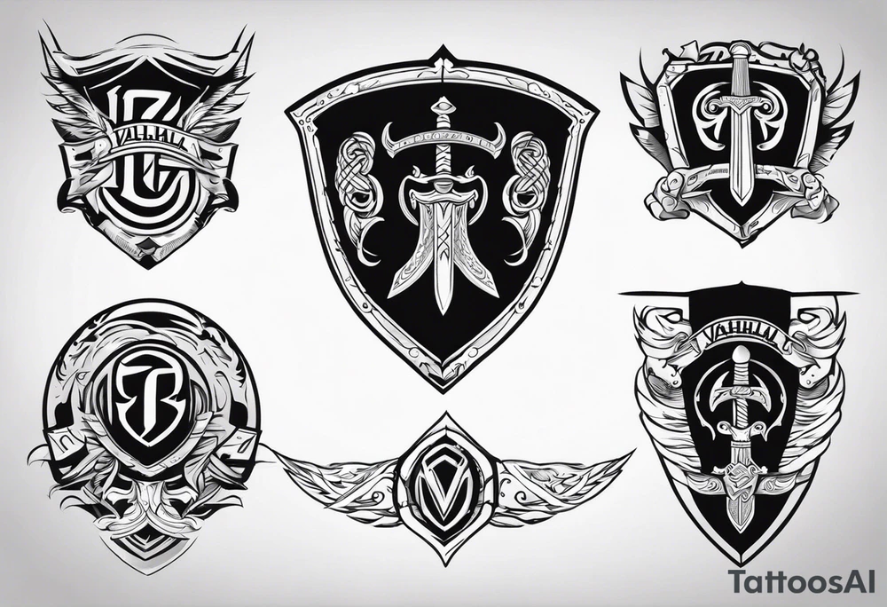 Valhalla sword shield banner tattoo idea