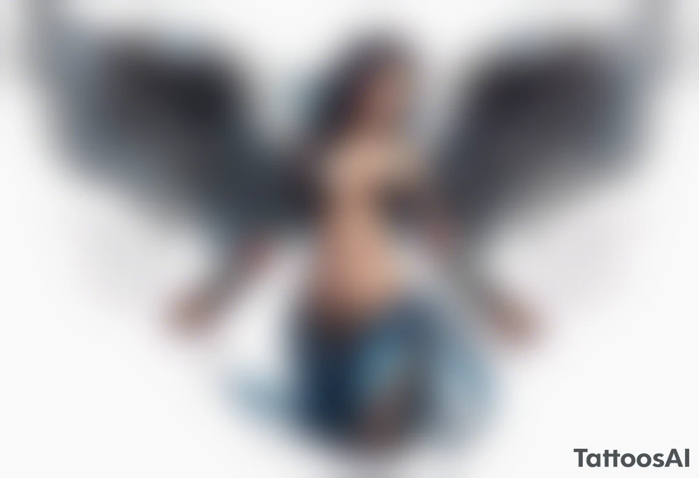 angry angel standing tattoo idea