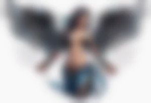 angry angel standing tattoo idea