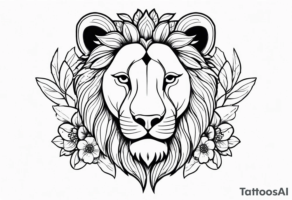Lion with flowers tattoo idea