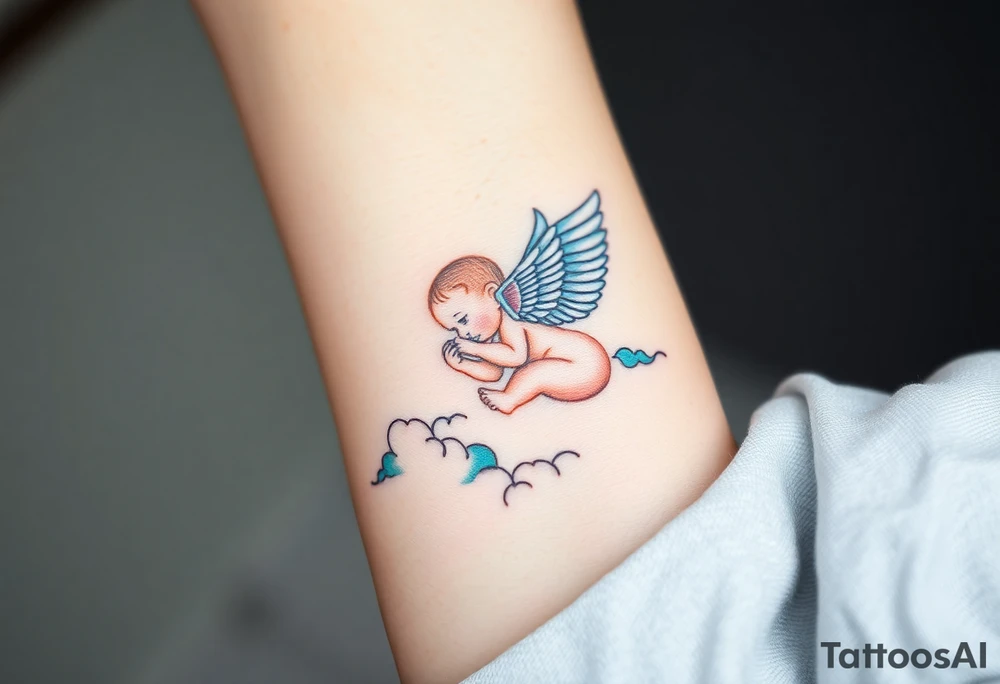 Winged baby, clouds tattoo idea