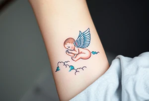 Winged baby, clouds tattoo idea