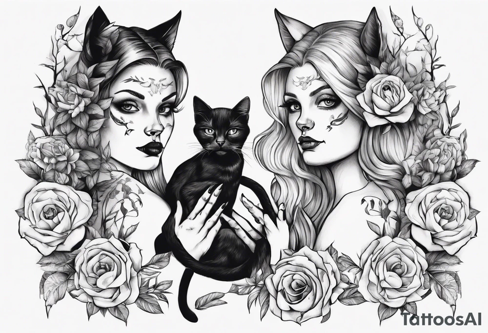 Three Sisters holdning a cat tattoo idea