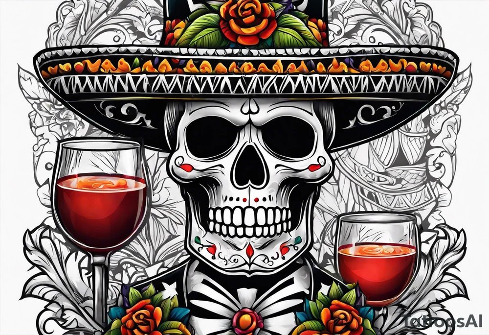 Mexico day of dead  man standing
 skeleton drink 4x6 cm tattoo idea