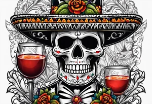 Mexico day of dead  man standing
 skeleton drink 4x6 cm tattoo idea