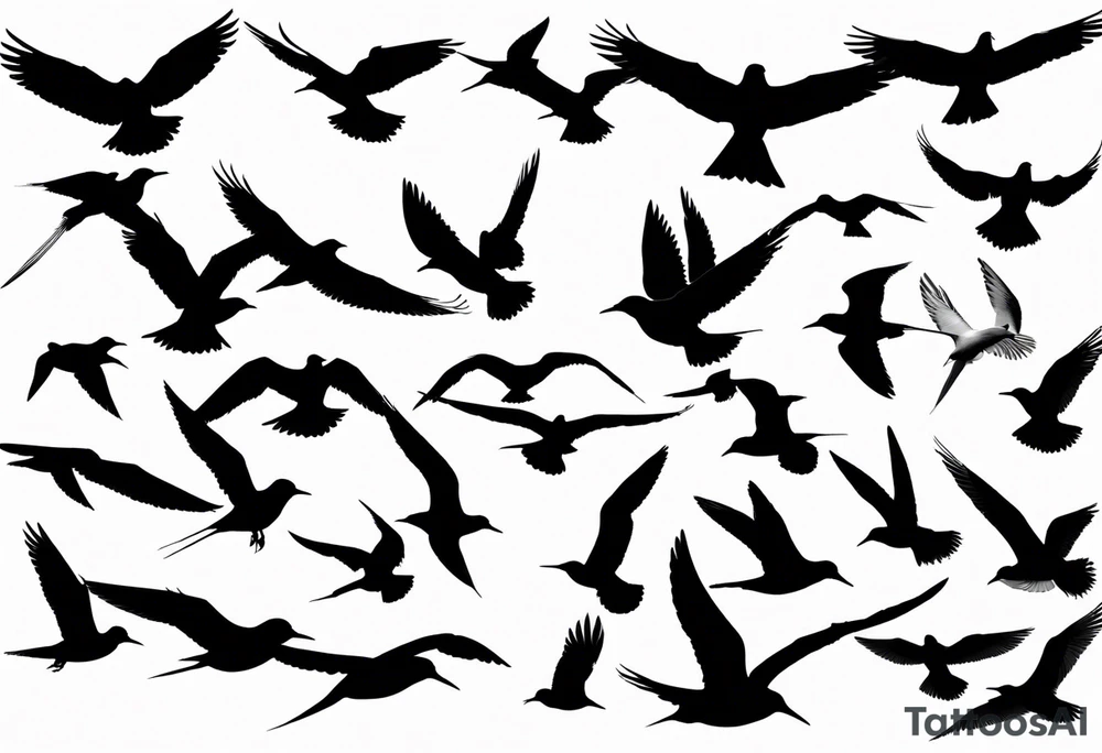20 Silhouettes of an Arctic Tern flying. White space between each Silhouette tattoo idea