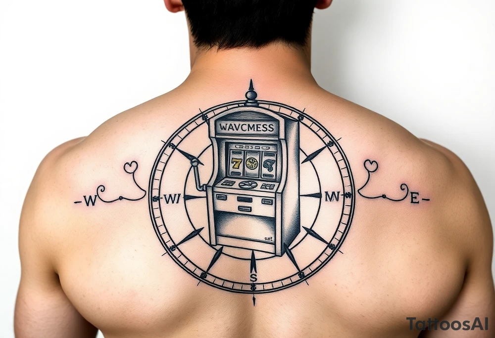 Slot machine inside a compass tattoo idea