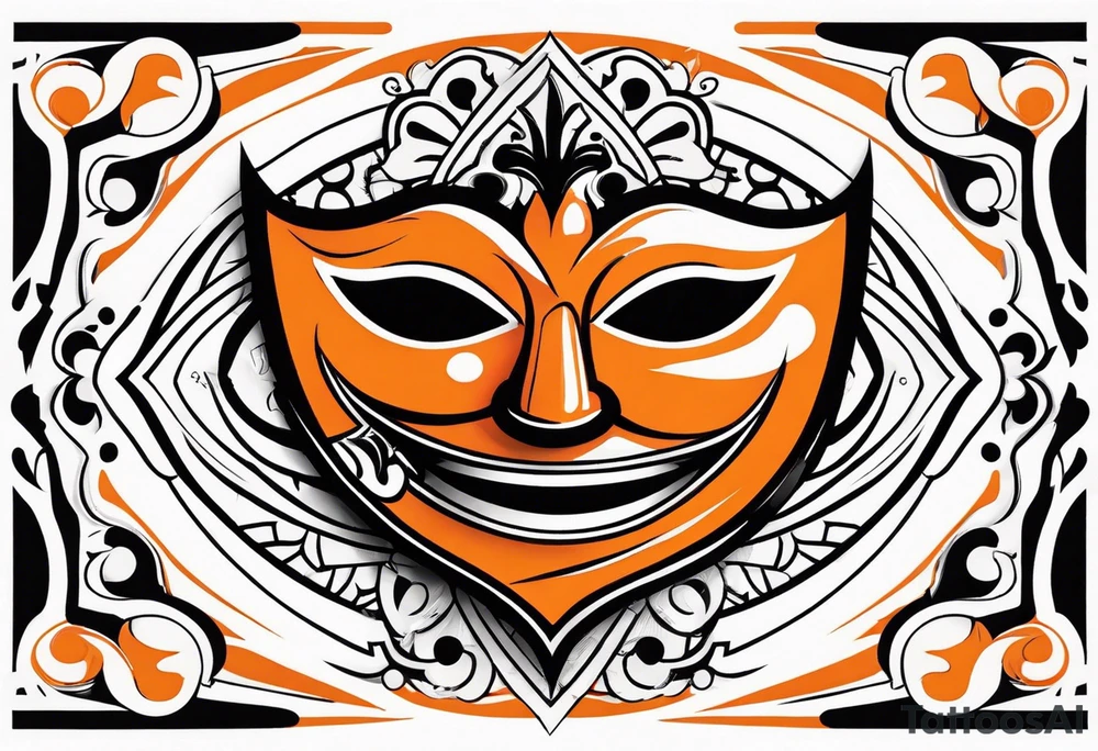 Laughing mask that is orange and black simplistic tattoo idea