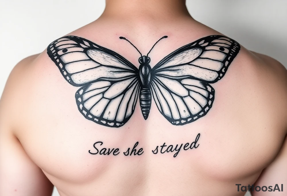 Butterfly that says she stayed tattoo idea
