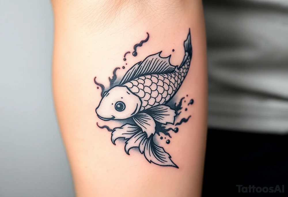 traditional koi fish swimming upstream through turbulent waves tattoo idea