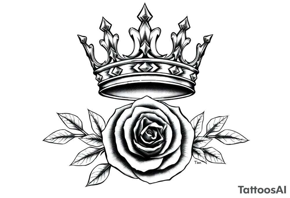 Kings crown above the name Aiden with a rose tattoo idea