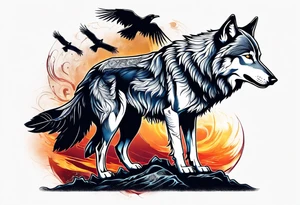 Wolf with crow tattoo idea