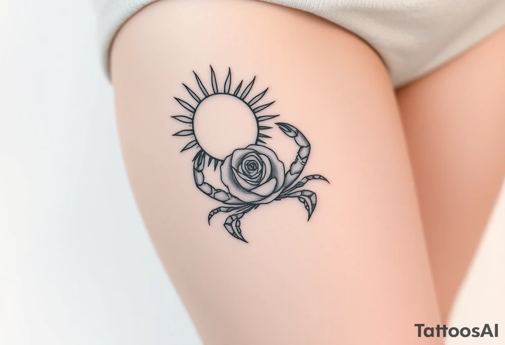 Sun, rose, and crab tattoo idea