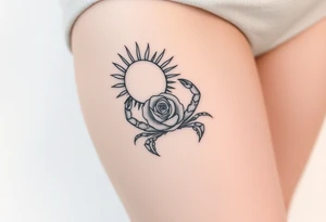 Sun, rose, and crab tattoo idea