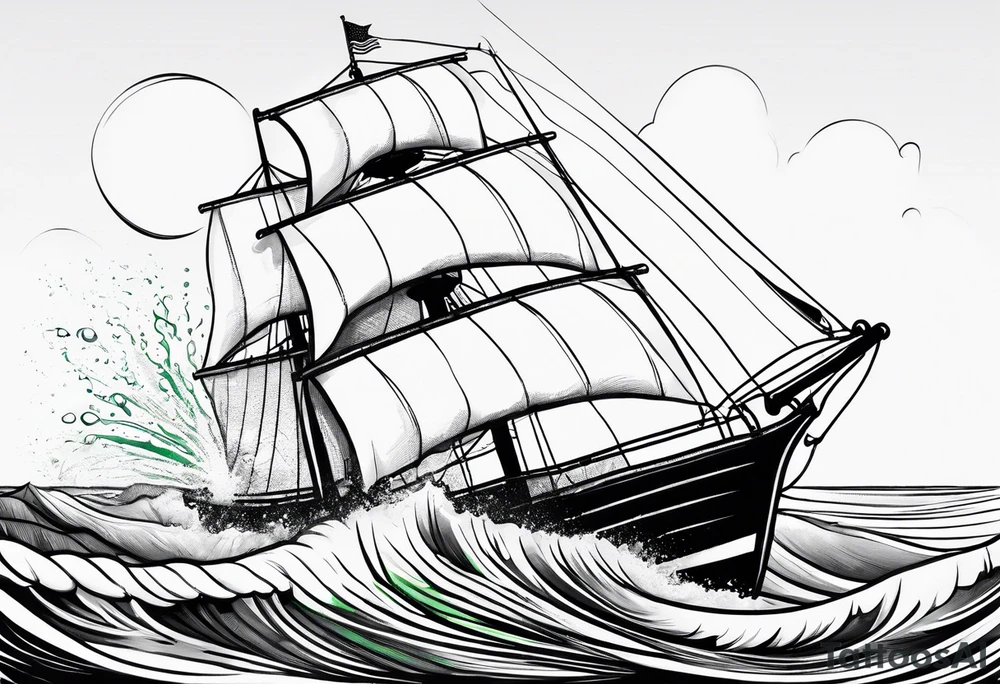 A lemon-Buoy with a green leaf-flag on waves tattoo idea