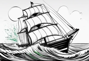 A lemon-Buoy with a green leaf-flag on waves tattoo idea