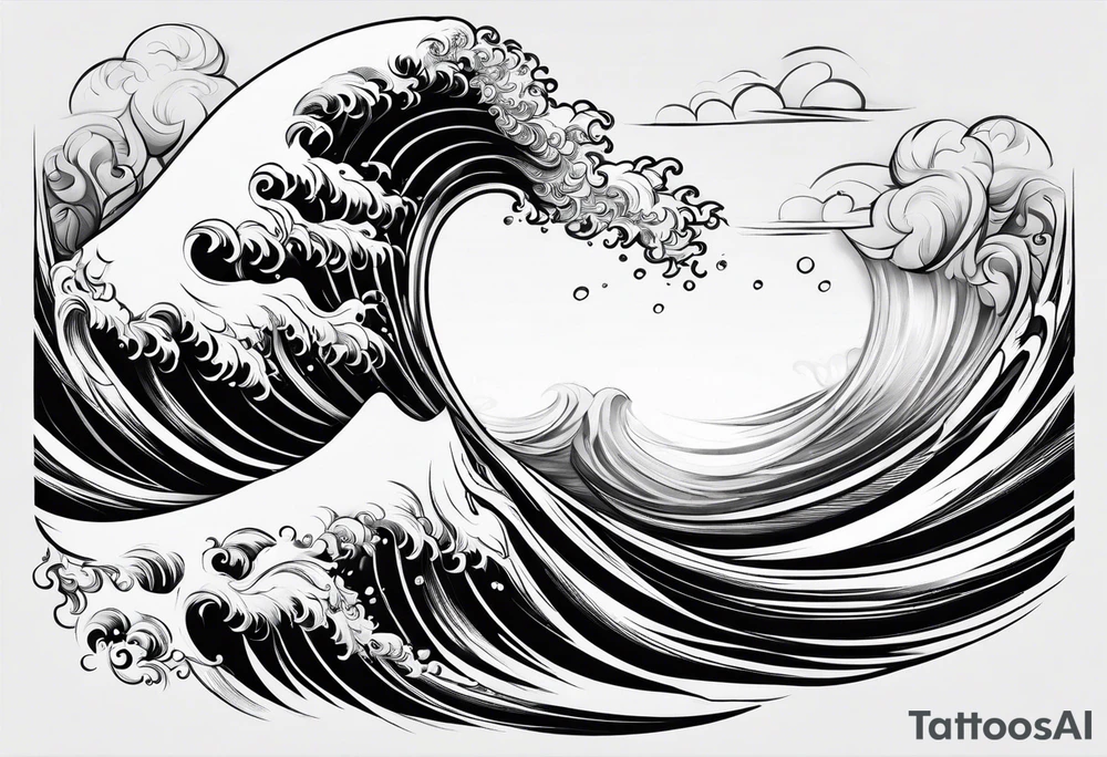 Fire rolling into water wave tattoo idea
