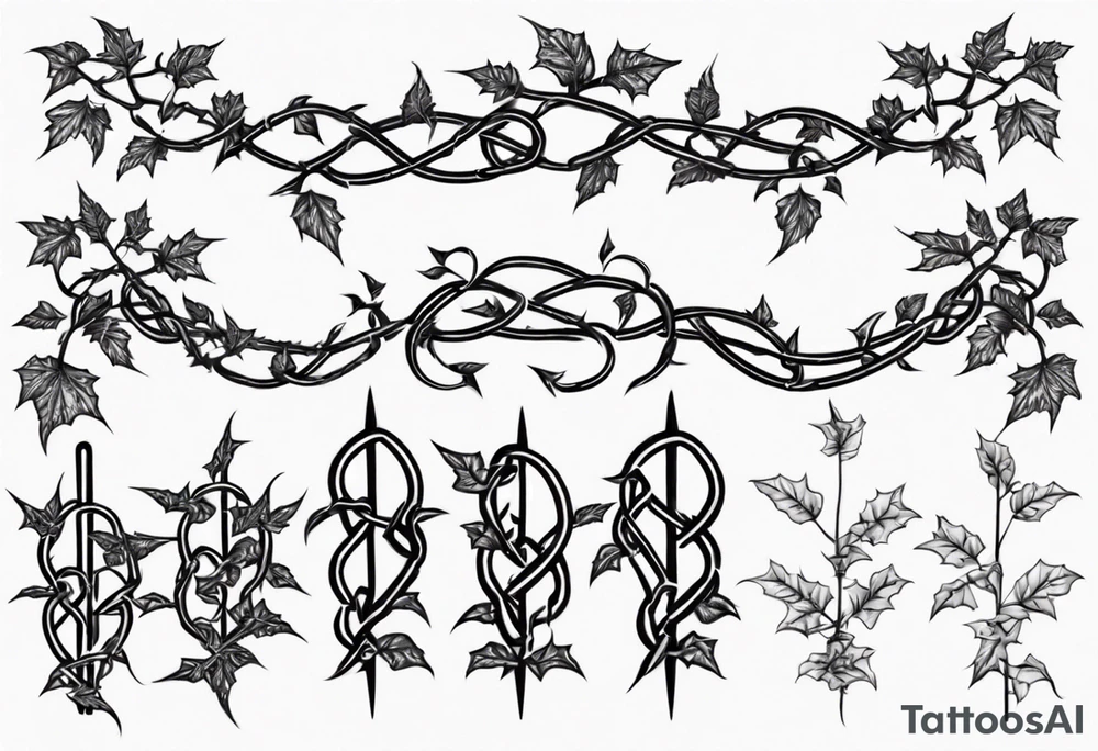chain link fence with pointy ivy tattoo idea