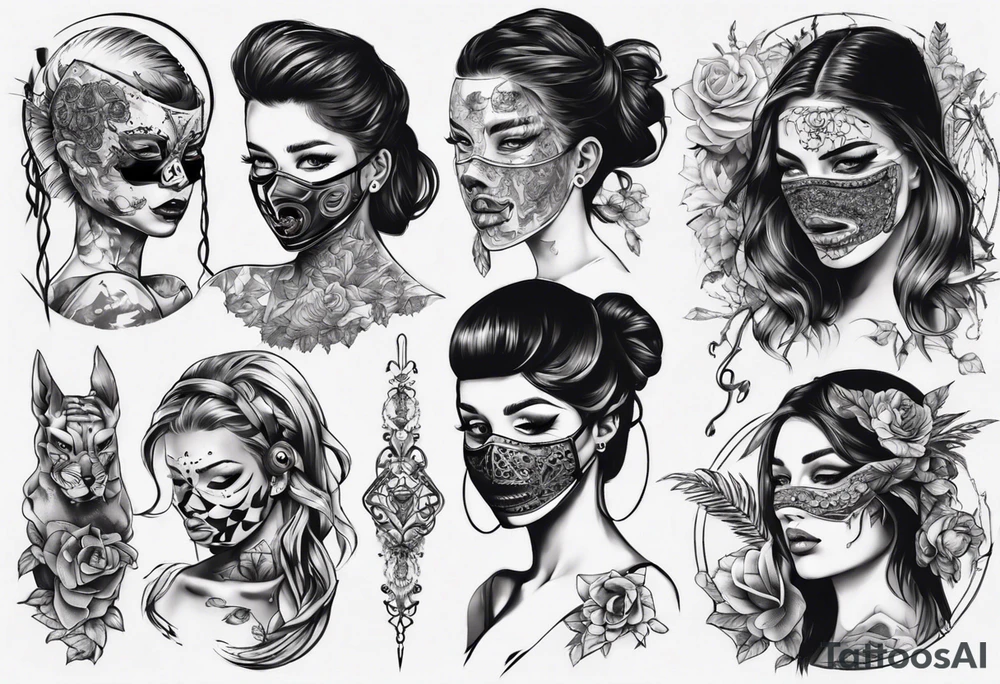 girl with mask tattoo idea