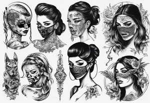 girl with mask tattoo idea