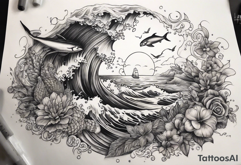 an ocean themed half sleeve for my lower left leg tattoo idea