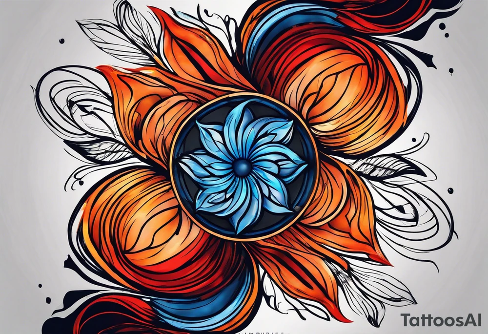 Minimalist lines twin flame blue red and orange mixed flame with some type of straight lines. Small tattoo for forearm placement tattoo idea