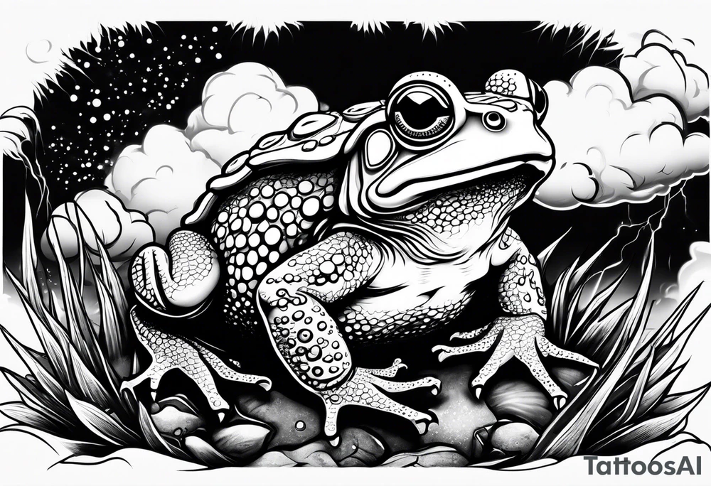 A toad in a thunderstorm tattoo idea